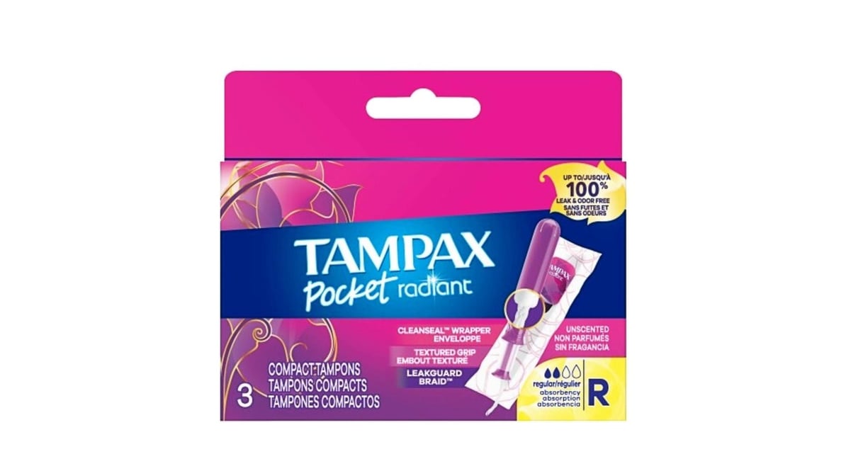 Tampax Pocket Radiant Tampons with LeakGuard Braid, Regular