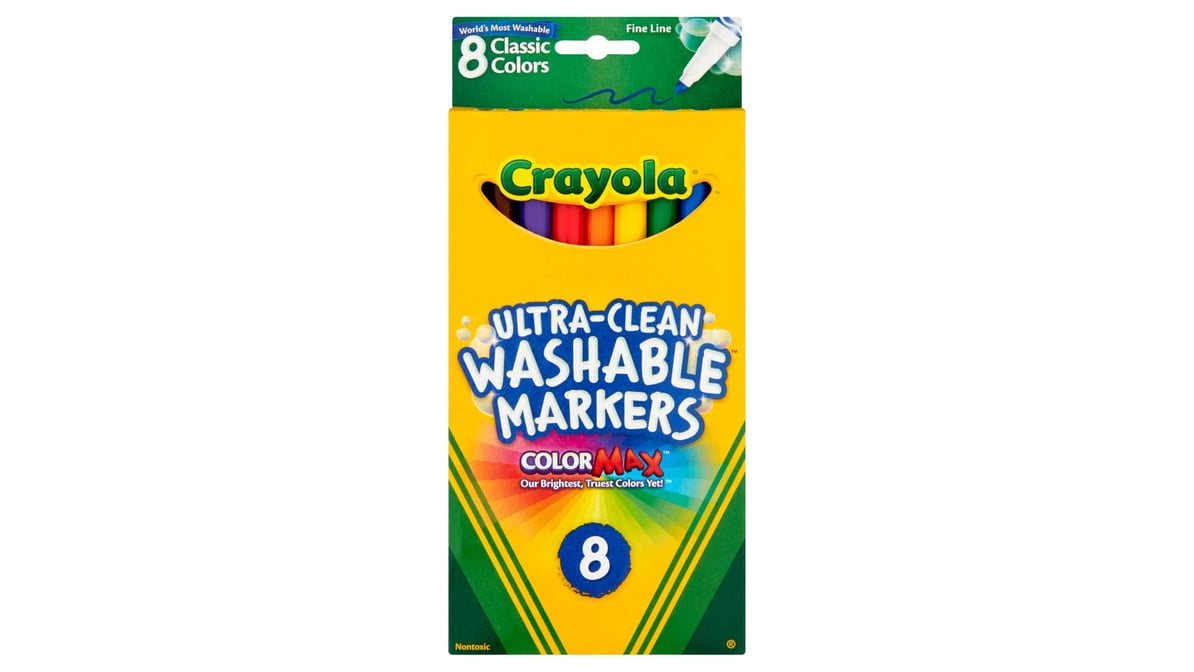 Crayola Color Max Washable Markers, Ultra-Clean, Classic Colors - 8 markers