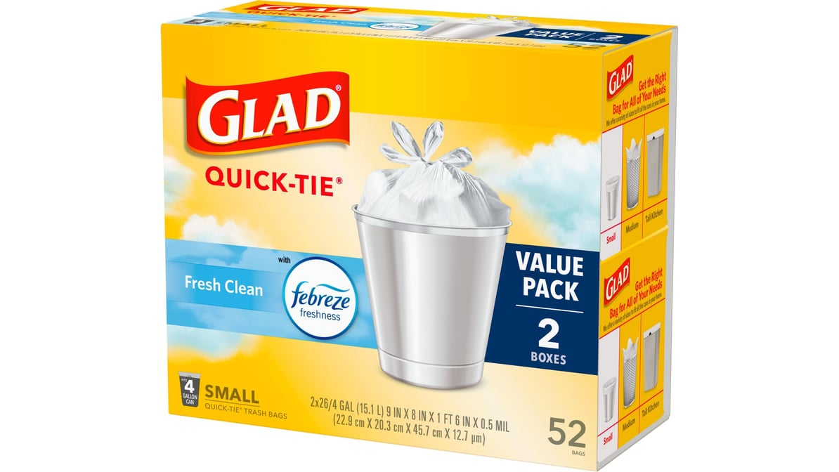 Glad Small Quick-Tie 4 Gallon Trash Bag Value Pack (52 ct) Delivery -  DoorDash