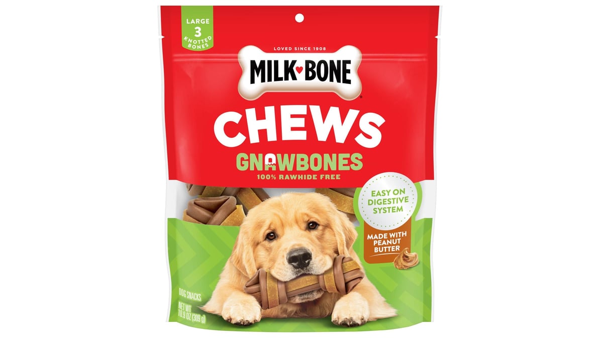 Milk-Bone Peanut Butter GnawBones Rawhide-Free Large Knotted Bones Dog  Chews (3 ct) | Delivery Near Me - Doordash