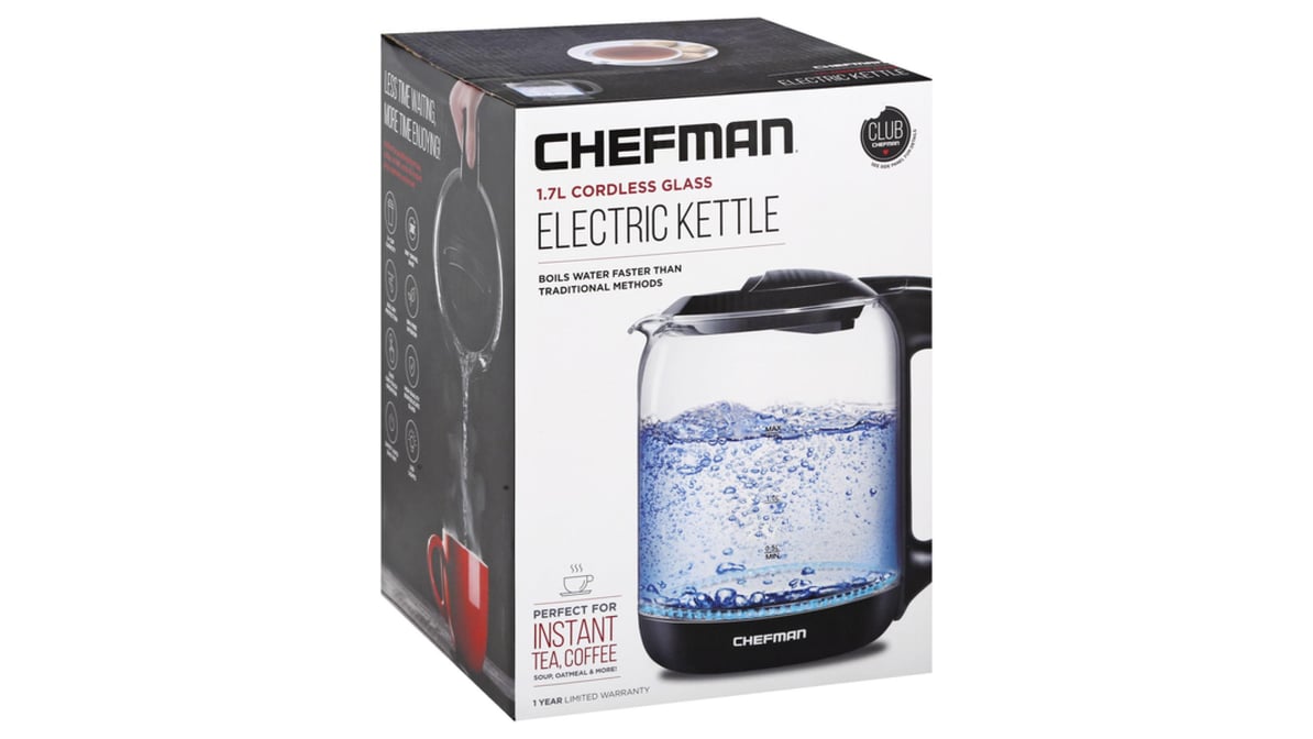 Chefman 1.7 L Electric Glass Tea Kettle Black
