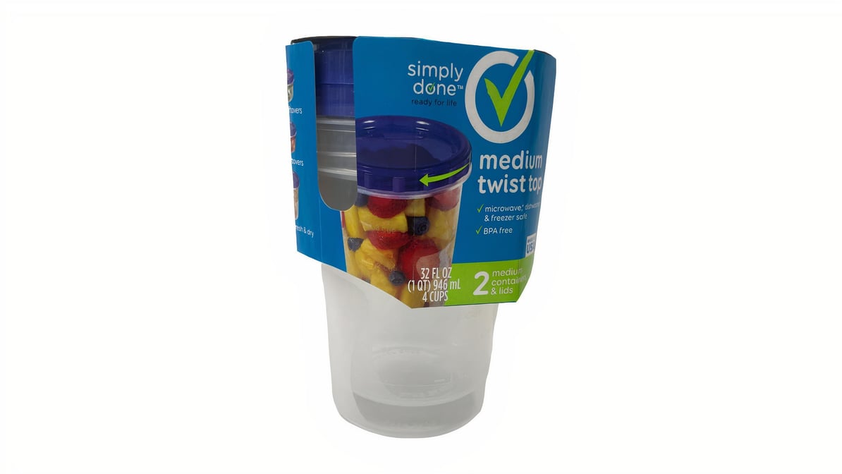 Simply Done Containers & Lids, Twist Top, Medium, 32 Fluid Ounce