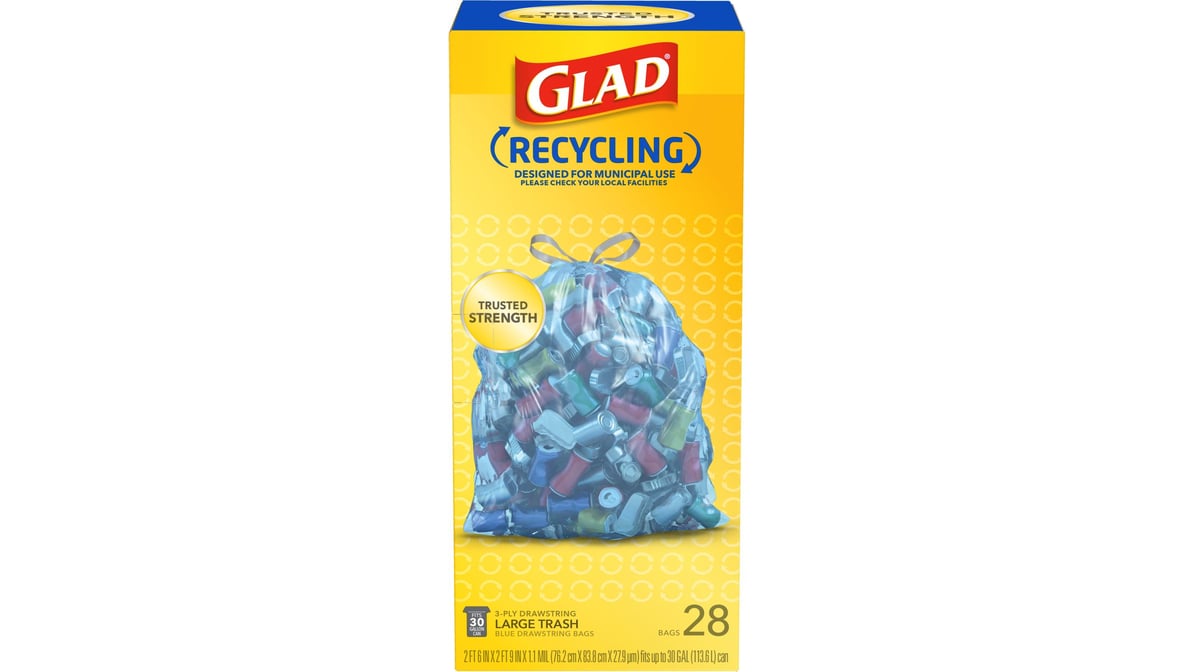 Glad 30 gal Drawstring Recycling Bags Large Blue Delivery - DoorDash