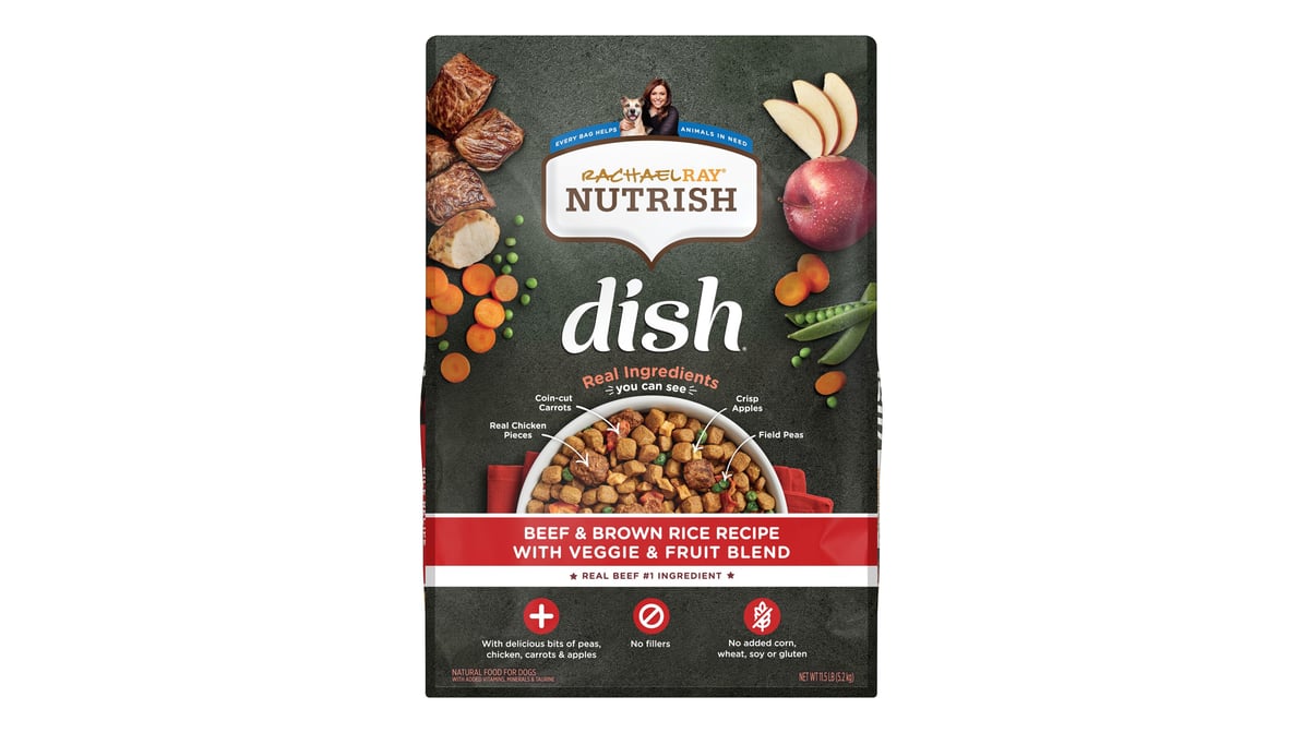 Rachael Ray Nutrish Dish Food for Dogs, Super Premium, Chicken & Brown Rice Recipe with Veggies & Fruit - 11.5 lb