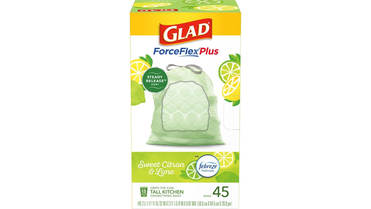 Glad Forceflex Plus Sweet Citron & Lime 13 gal Drawstring Trash Bags (45  ct) Delivery - DoorDash