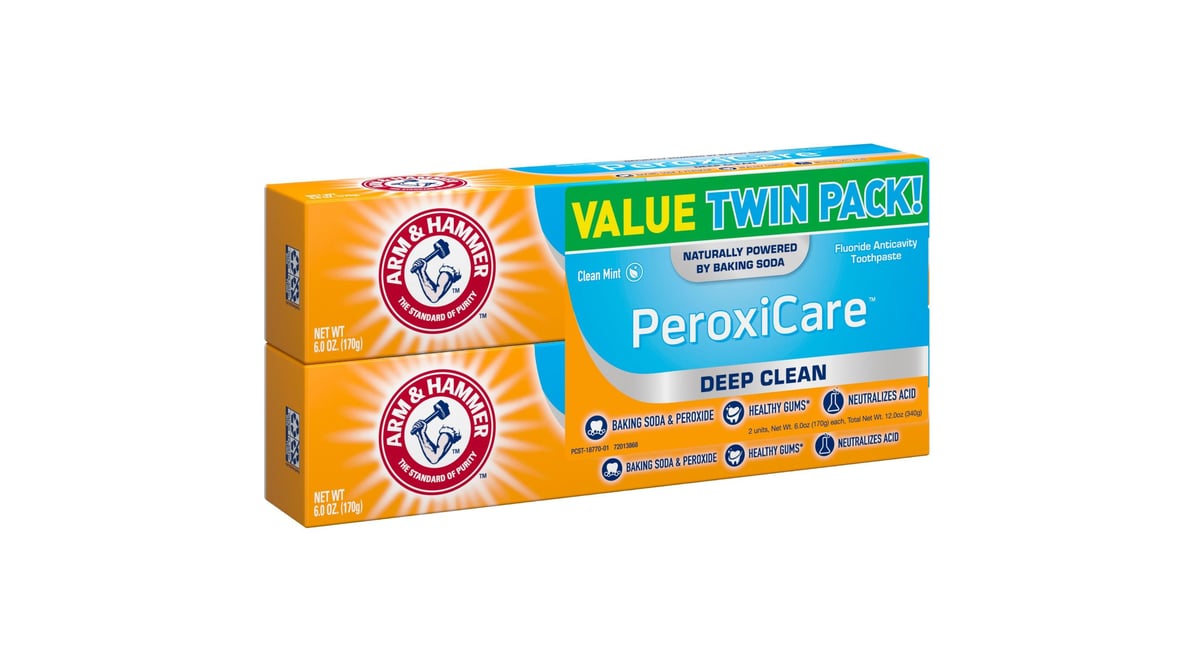 Arm And Hammer Clean Mint Peroxicare Deep Clean Fluoride Toothpaste Twin Pack 6 Oz X 2 Ct