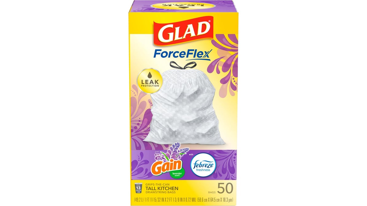 Glad ForceFlex with Febreze Gain Lavender Scent Tall Kitchen