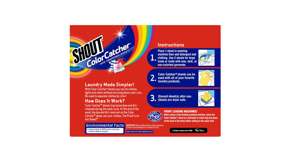 S.c. Johnson Shout Color Catcher In-Wash Dye Trapping Sheets - 72