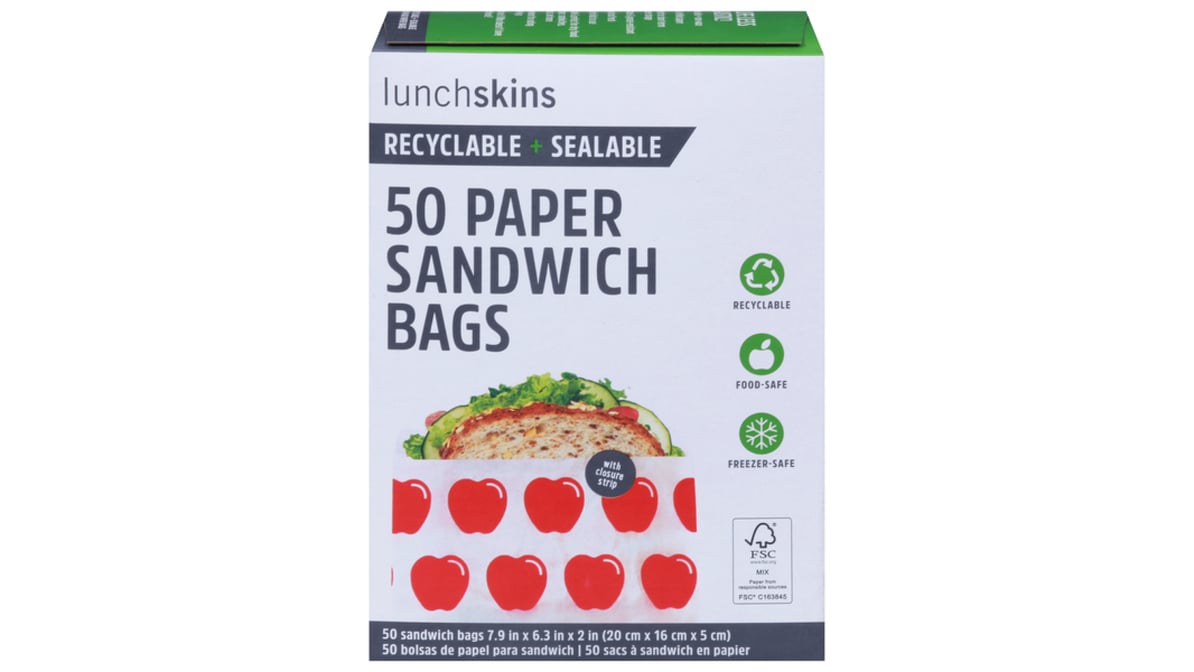 Lunchskins Recyclable & Sealable Paper Sandwich Bags - Apple - 50ct : Target