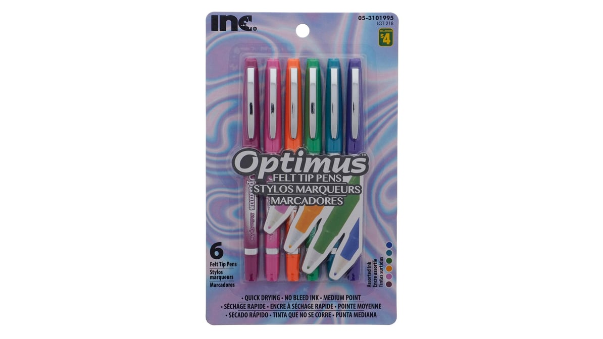 INC OPTIMUS FELT TIP PEN SET 9 ASSORTED COLOR INK FINE POINT QUICK DRYING