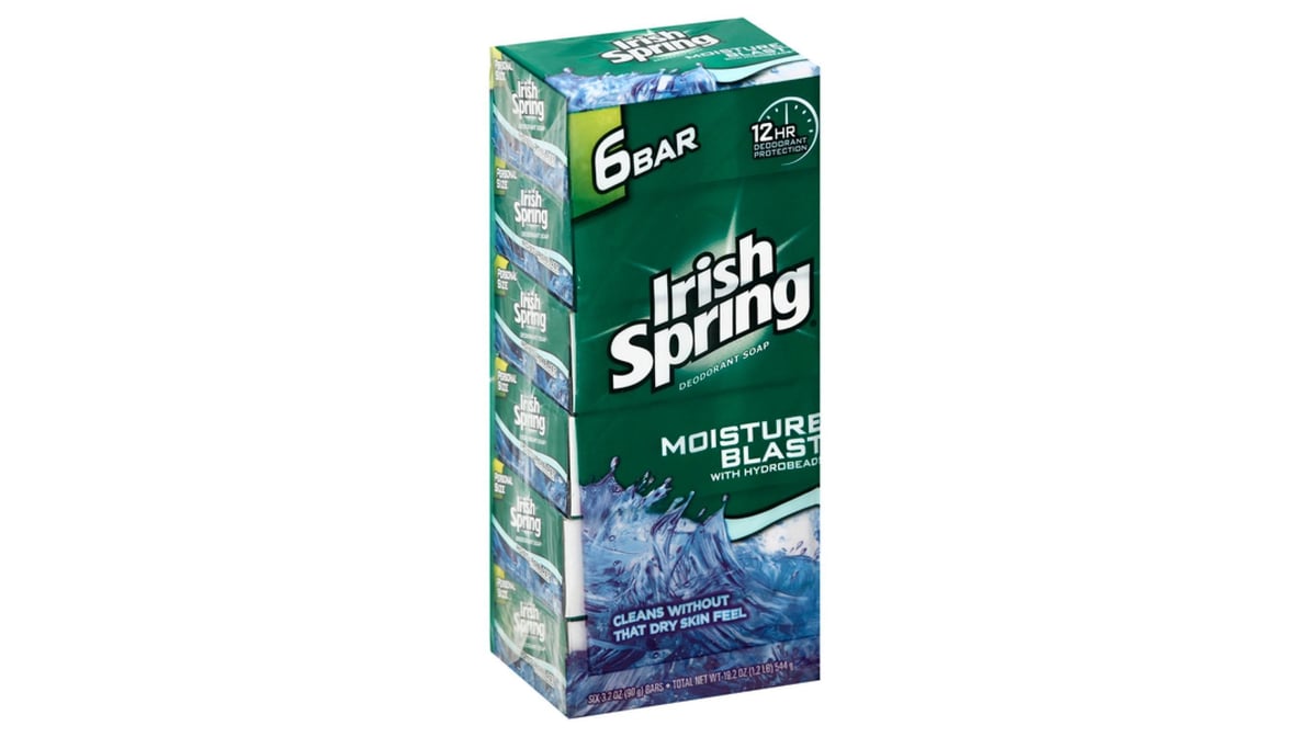 Irish Spring Deodorant Soaps Moisture Blast with Hydrobeads (3.2 oz x 6 ct)  | Delivery Near Me - Doordash