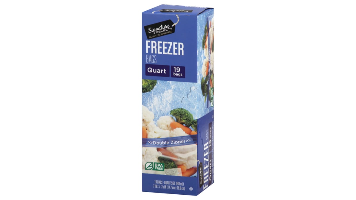 Essential Everyday Freezer Bags, Double Zipper, Quart