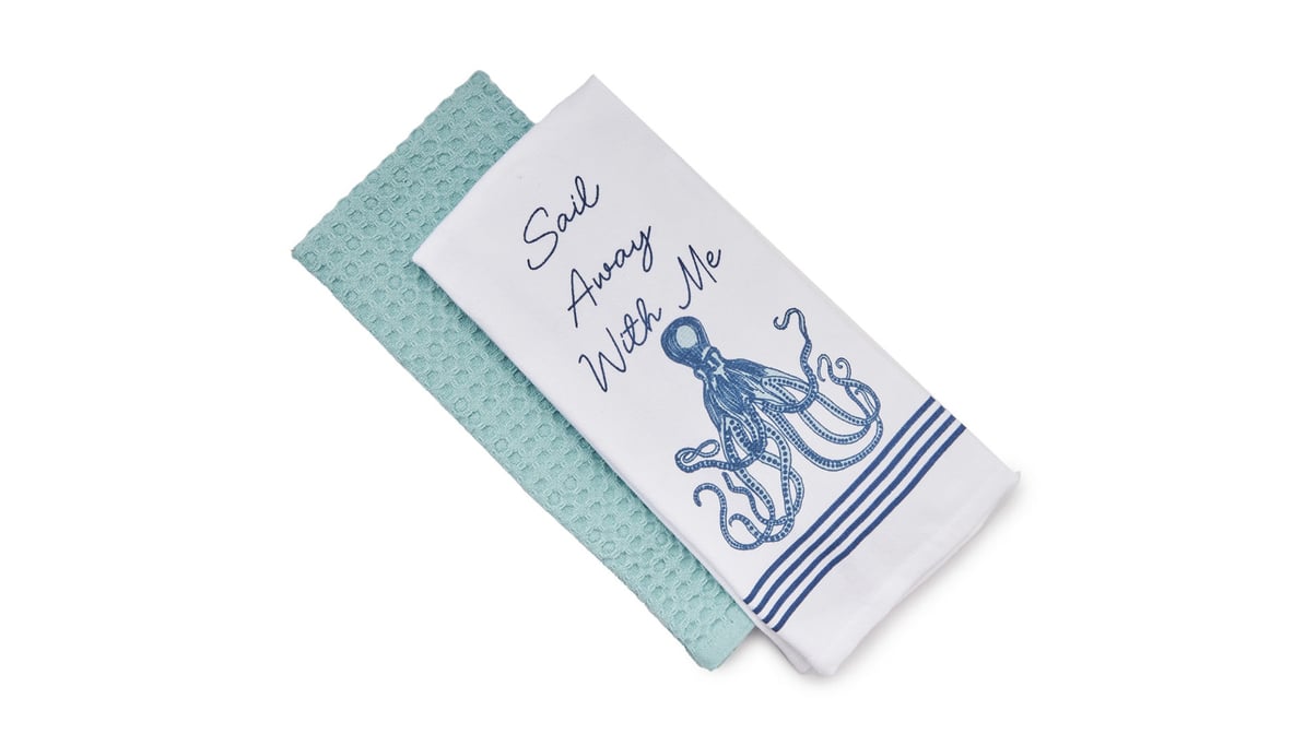 Coastal Seas the Day White & Blue 2-Piece Kitchen Towel Set