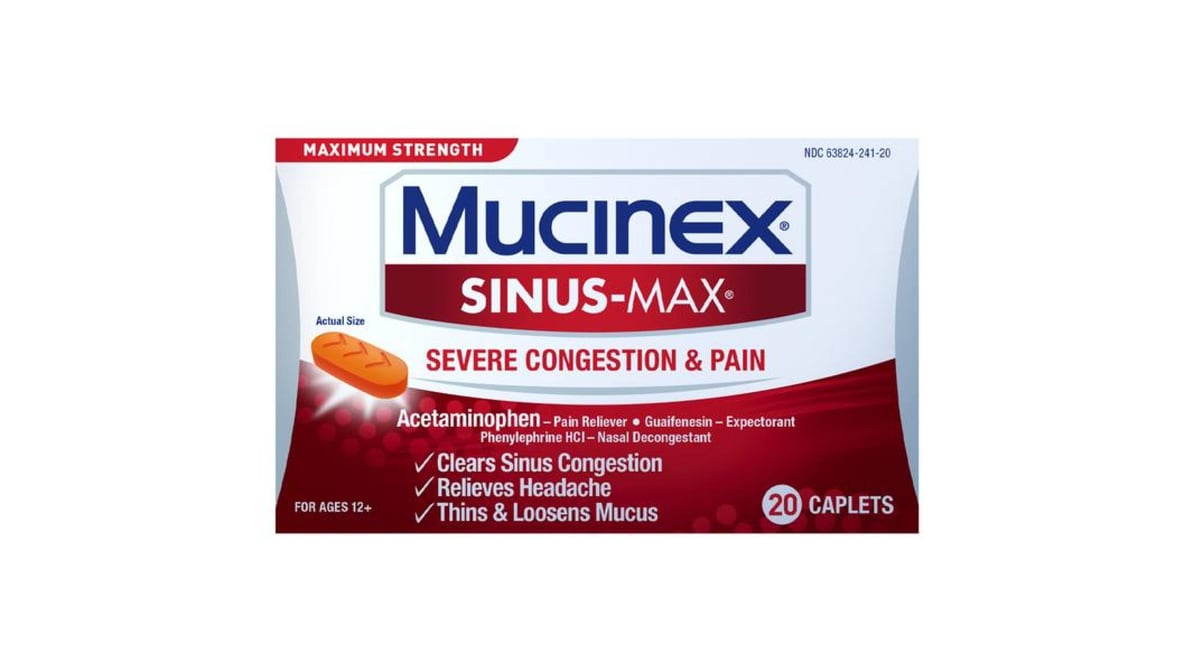 Mucinex Sinus-Max Maximum Strength Severe Congestion Relief Caplets (20 ...