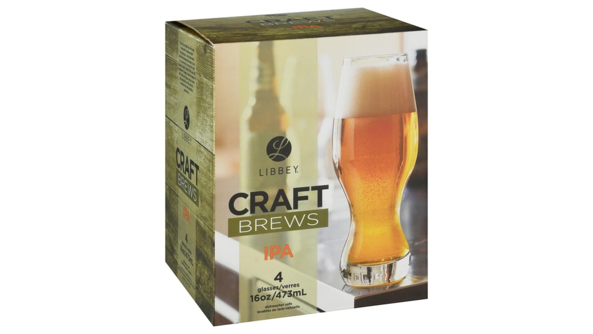 Libbey Craft Brews IPA Beer Glasses, 16-ounce, Set of 4 