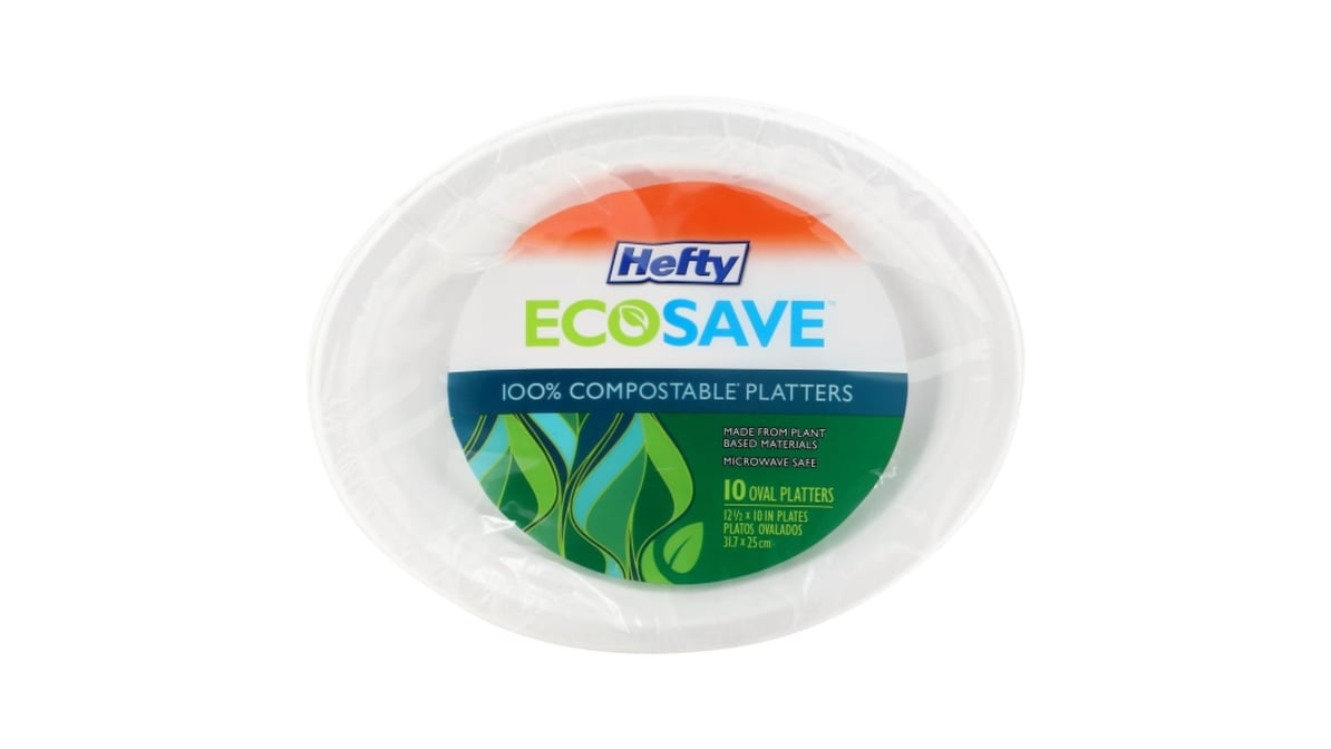 Hefty ECOSAVE 100% Compostable Platters Oval 12.5 Inch x 10 Inch White - 12  Count - Randalls