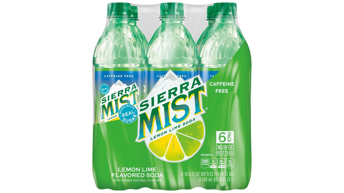 Sierra Mist Caffeine Free Lemon Lime Soda Bottles (16.9 oz x 6 ct) |  Delivery Near Me - Doordash