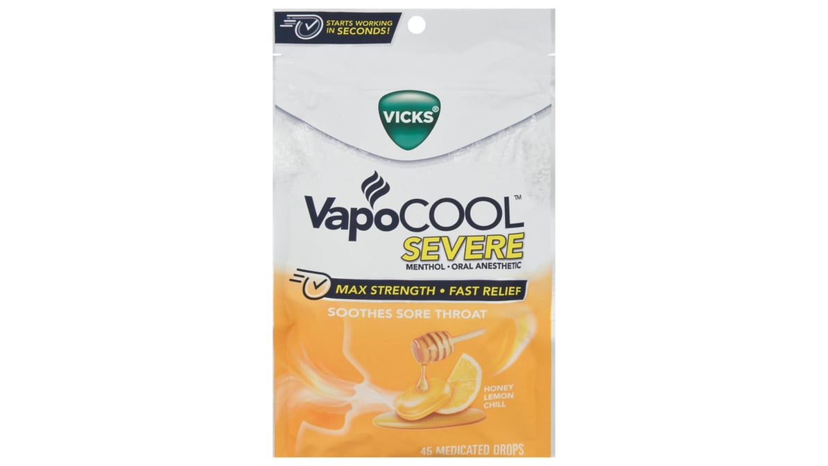 Vicks VapoCOOL SEVERE Medicated Sore Throat Drops, Fast-Acting Max