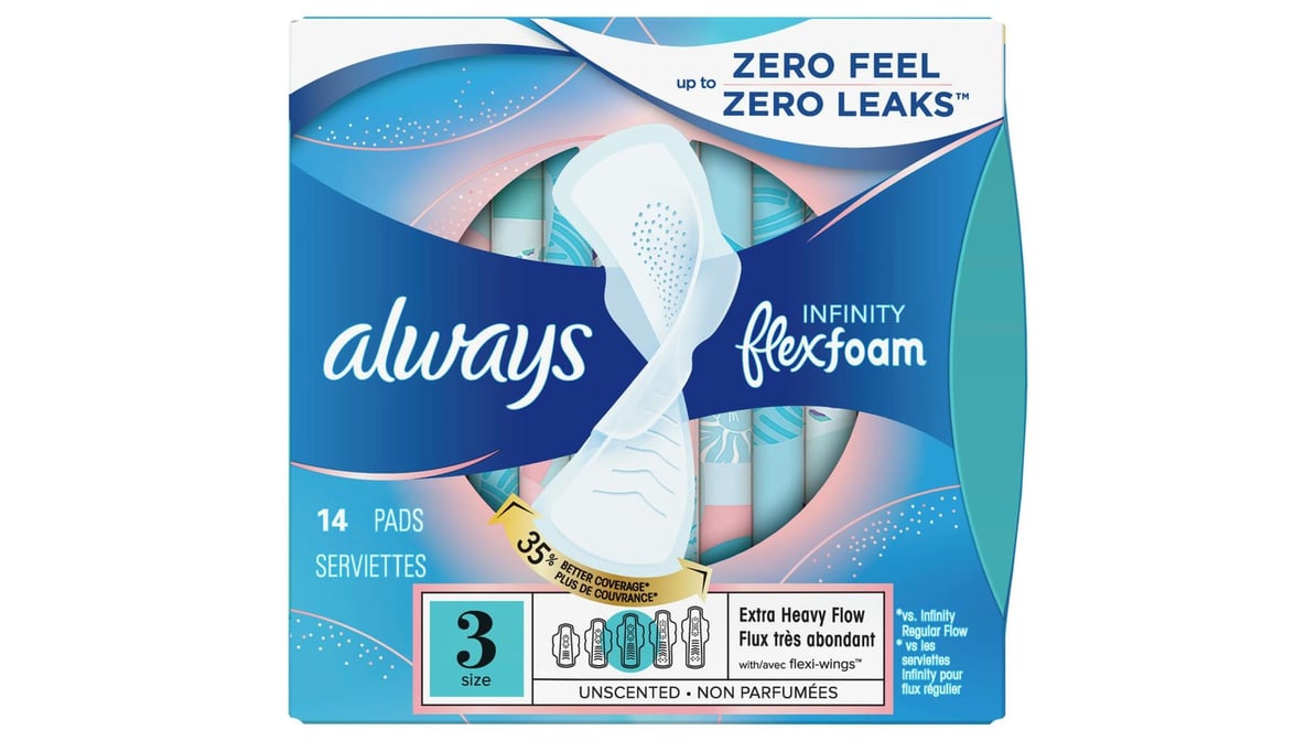 Always Infinity Flex Foam Extra Heavy Absorbency Pads with Wings Unscented  Size 3 (14 ct)