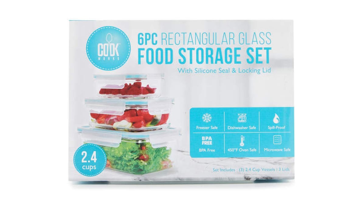 Cook Works Rectangle 2.4-Cup 6-Piece Glass Food Storage 6-Piece Set