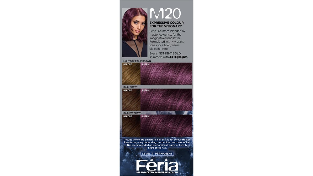 L'Oreal Paris Feria Midnight Bold Multi-Faceted Permanent Hair Color,  Orchid Glow, 1 kit