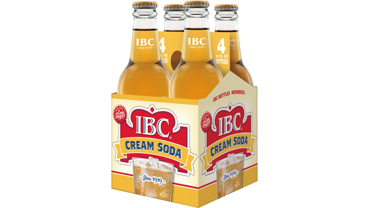 IBC Cream Soda Made with Sugar, Glass Bottles, 12 Fl Oz, 4 Count 