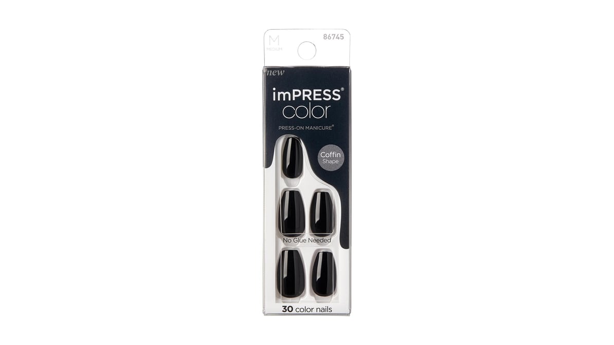 Impress Medium Coffin 30 Piece All Black Press On Nails Delivery Near Me Doordash 5603