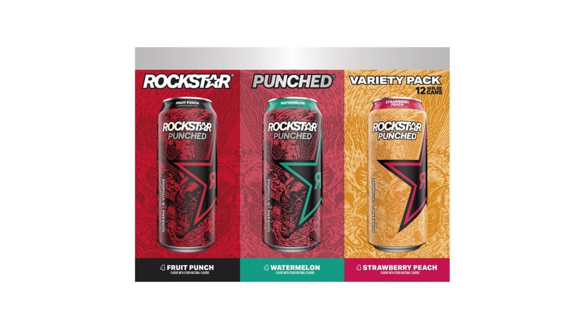 Rockstar Punched Fruit Punch Energy Drink, 16 oz, 4 Pack Cans 