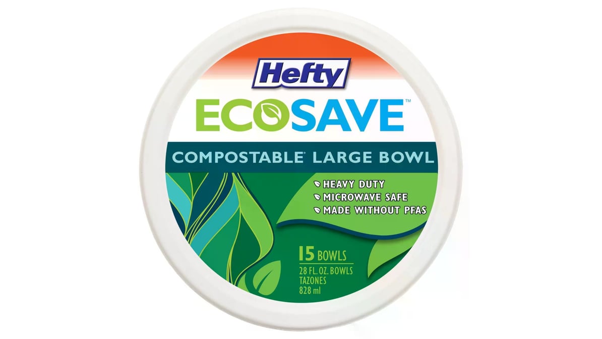 Hefty ECOSAVE Compostable Paper Bowls, 28 Ounce, 15 Count 