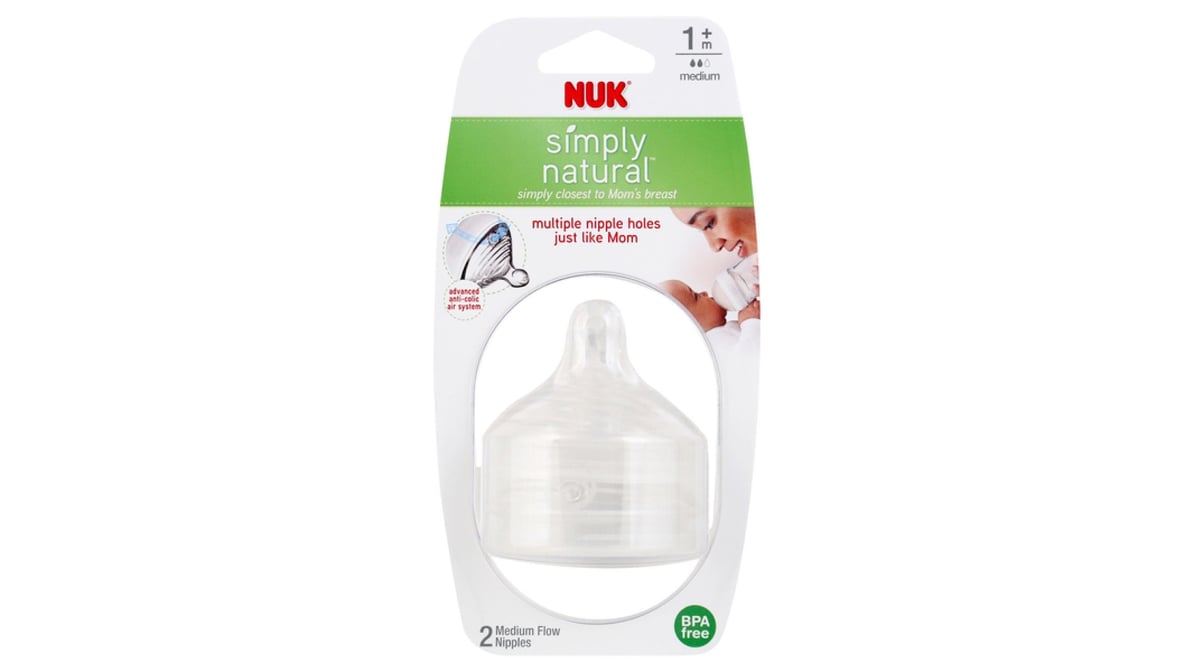 NUK Simply Natural Medium Flow Bottle Nipples 1 Plus Month (2 ct) |  Delivery Near Me - Doordash