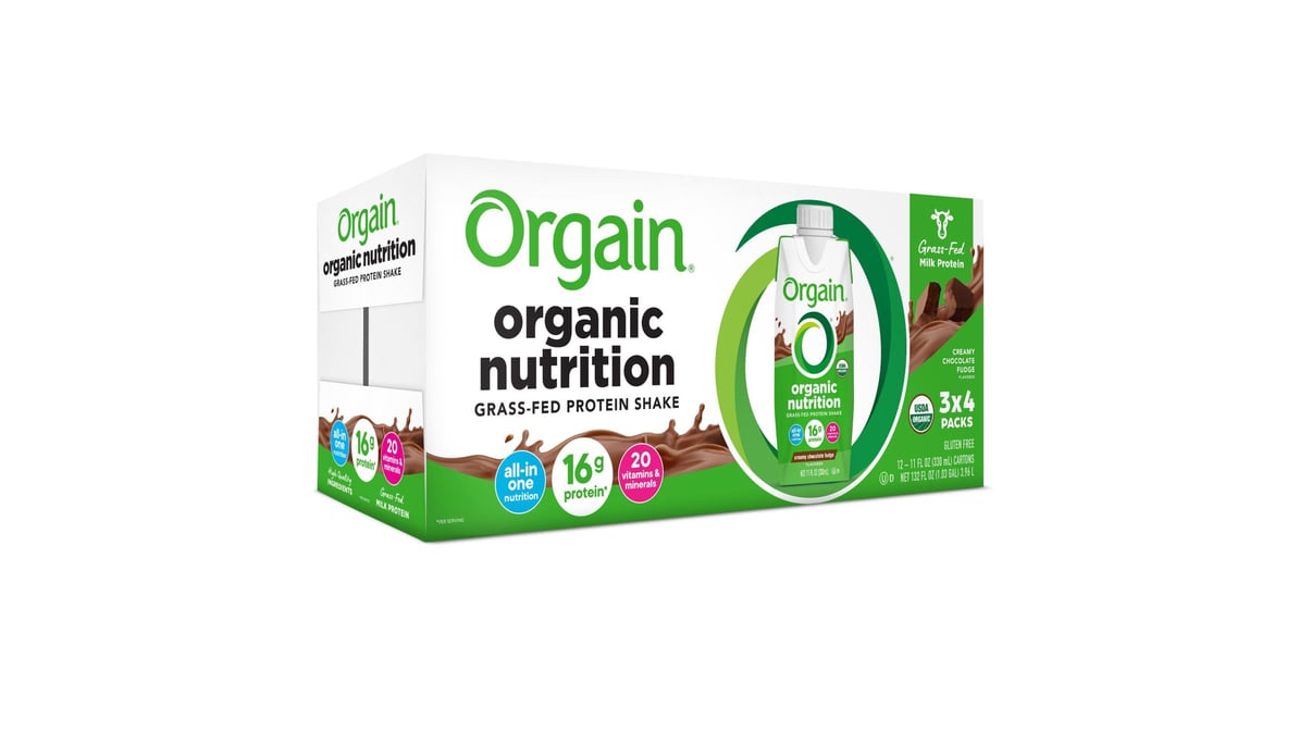 Orgain Clean Protein Grass Fed Shake, Creamy Chocolate Fudge (12 count)