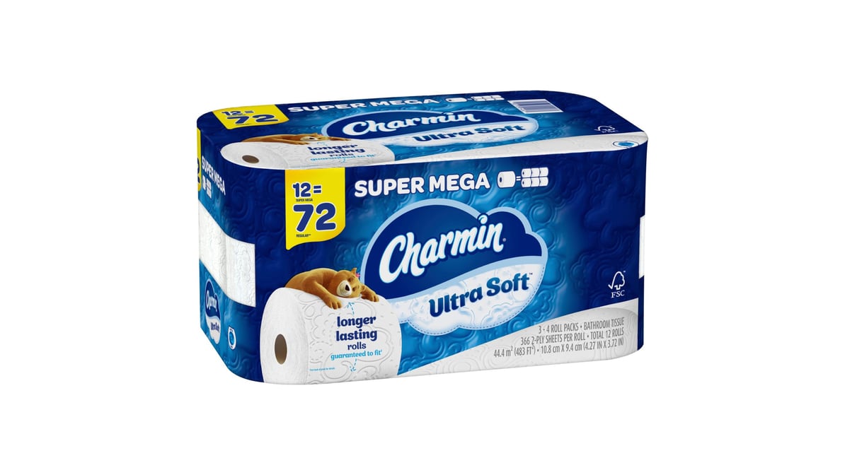 Charmin Ultra Soft Toilet Paper 12 Super Mega Rolls, 366 Sheets Per Roll