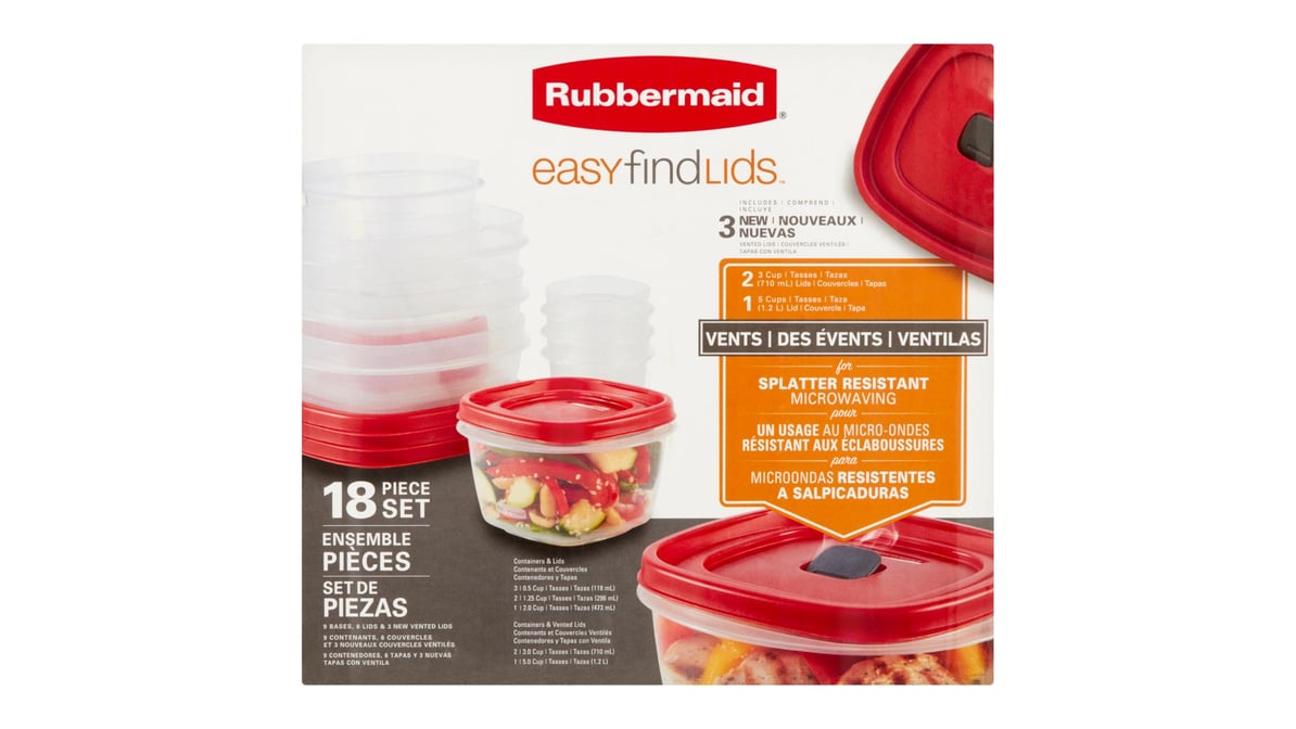 Rubbermaid® Easy Find Lids with Vents Containers and Lids Set - Racer  Red/Clear, 18 pc - Baker's