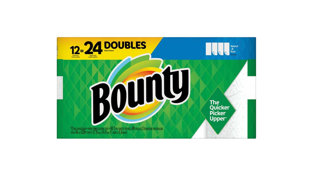 Bounty Select-A-Size Paper Towels, 12 Double Rolls, White