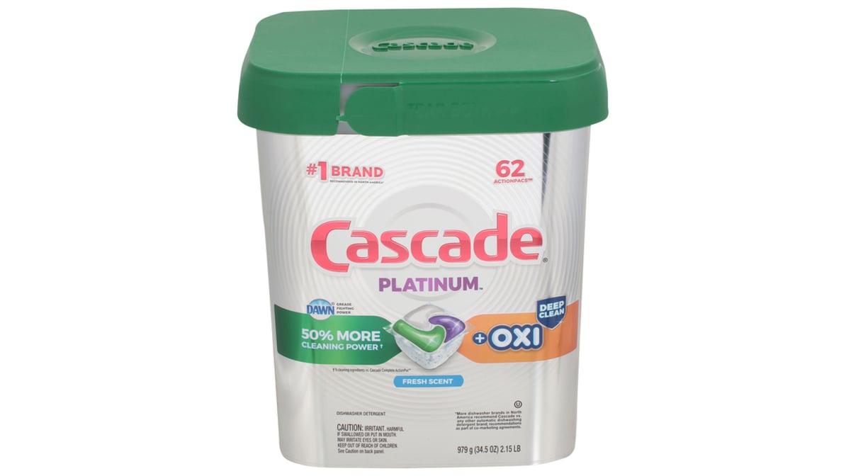 Cascade Platinum Fresh Scent Dishwasher Detergent ActionPacs 62Ct