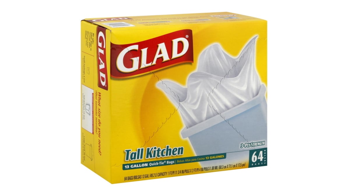 Glad 13 gal Tall Kitchen Drawstring Trash Bags (64 ct) | Delivery Near Me -  Doordash