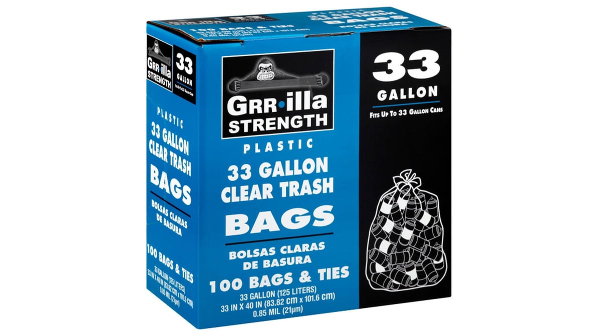 Grrilla Strength Plastic Trash Bags Clear 33 gal (100 ct)