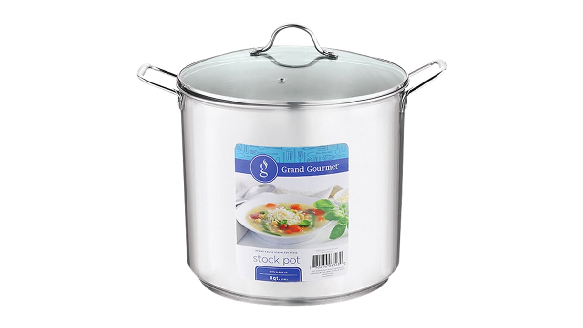 Grand Gourmet Stainless Steel Stock Pot with Glass Lid, 12 Quart