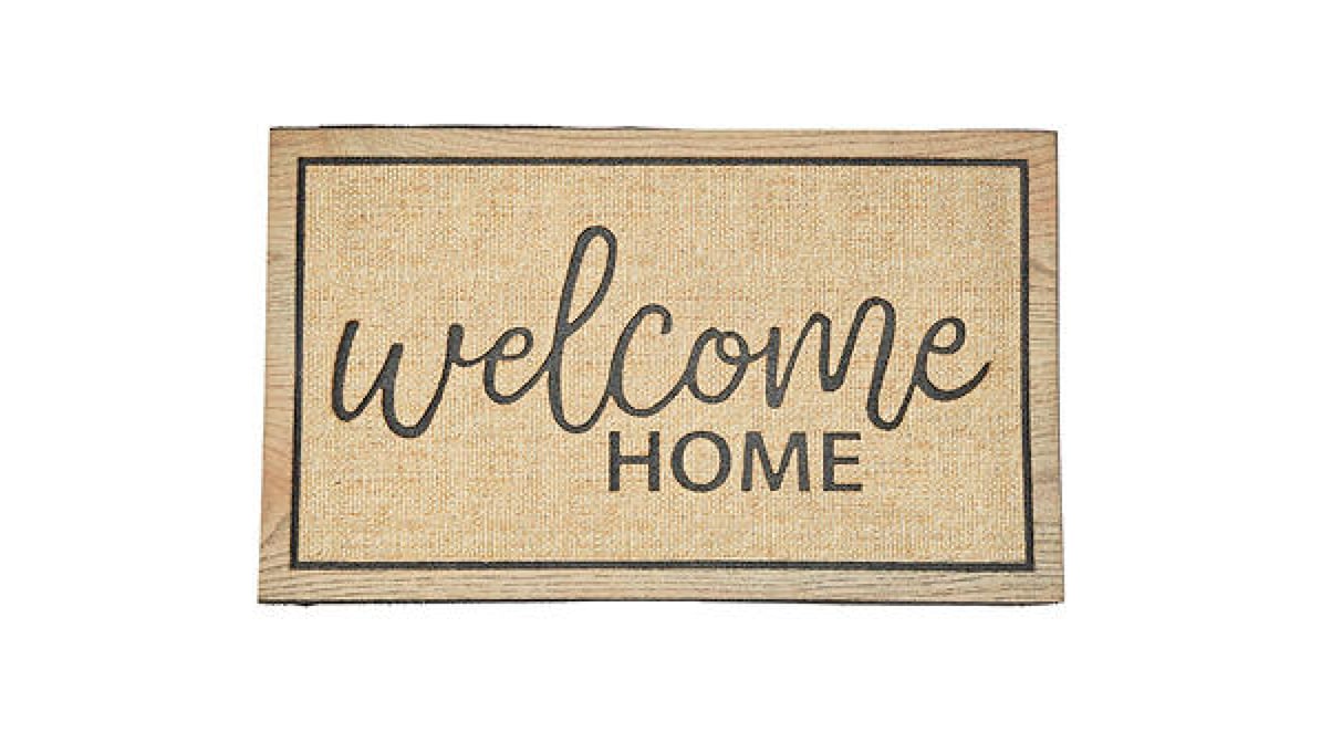 Welcome Home Tan Blonde Burlap & Wood Print Doormat