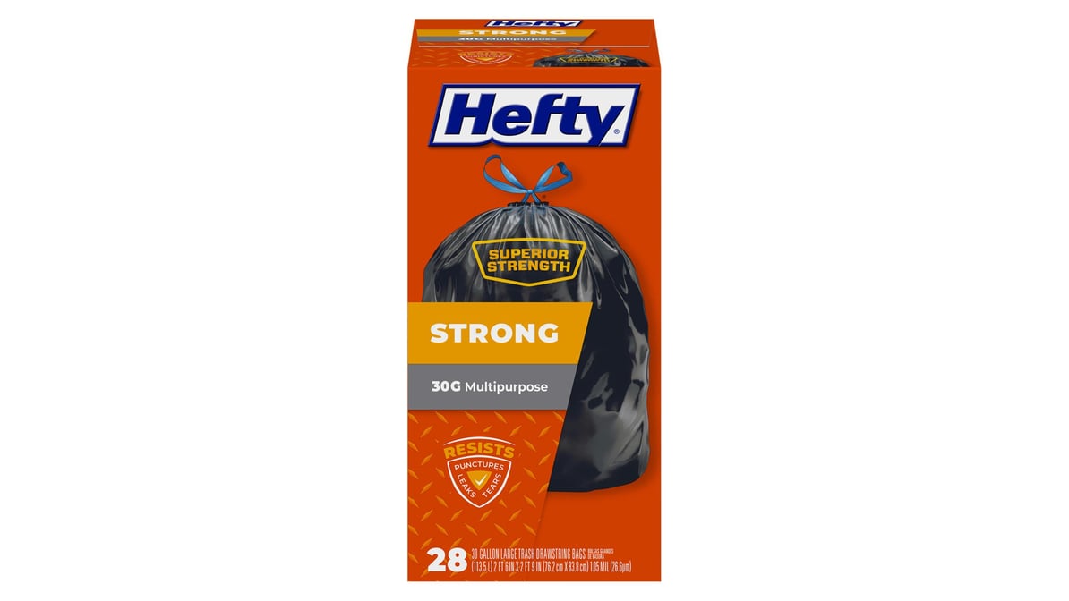 Hefty Strong Multipurpose 30 gal Large Trash Drawstring Bags (28