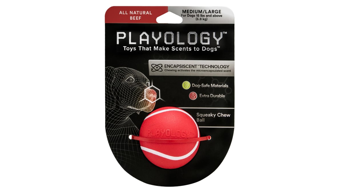 Playology Squeaky Chew Ball Dog Toy Beef Medium