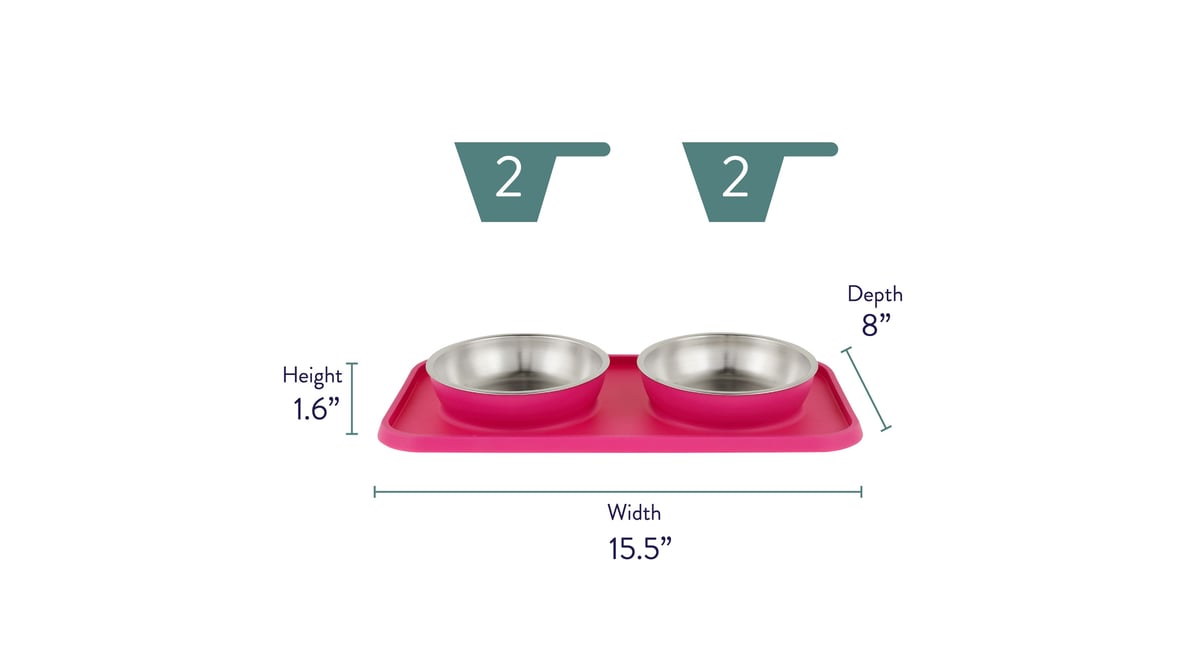 Top Paw Stay-Put Bowl and Mat Set, Size: 16 fl oz | PetSmart Pink