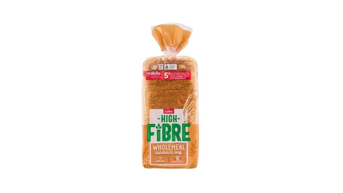 Coles High Fibre Wholemeal Bread 20 g