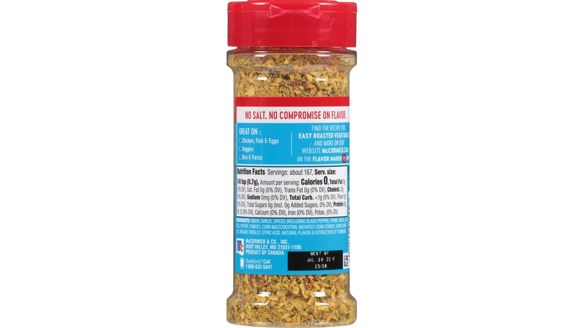 Mccormick Seasoning, Salt Free, Vegetable - 4.16 oz