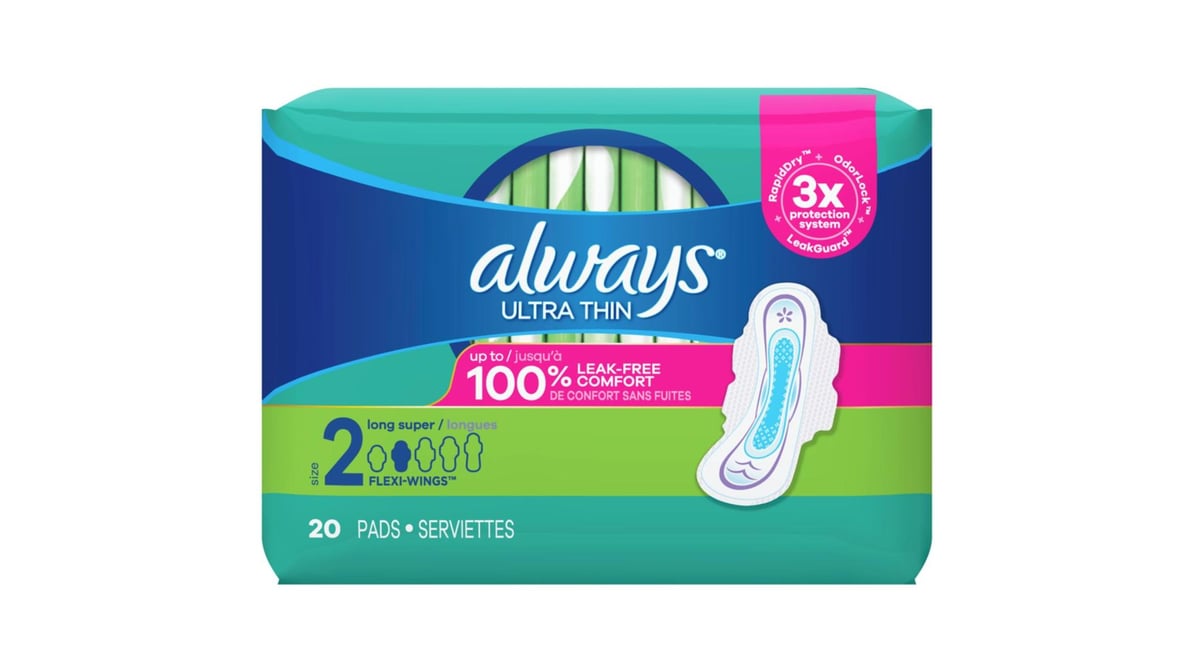 Always, Ultra Thin Pads For Women, Size 2, Long Super Absorbency With  Wings, 58 Count