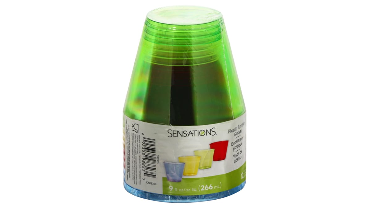 Sensations Tumbler Glasses, Plastic, 9 Ounce - 12 glasses