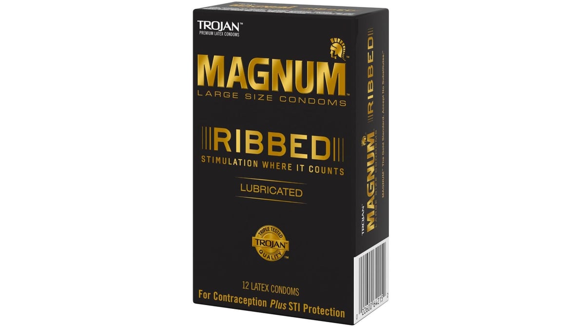 Trojan Magnum Ribbed Lubricated Latex Large Size Condoms (12 ct) | Delivery  Near Me - Doordash