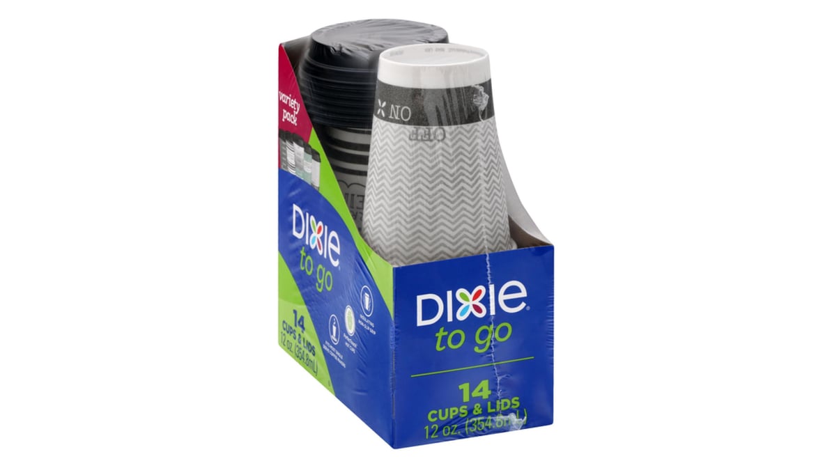 Dixie To Go Paper Cups & Lids, Insulated, 12 Ounce, Variety Pack - 14 cups & lids