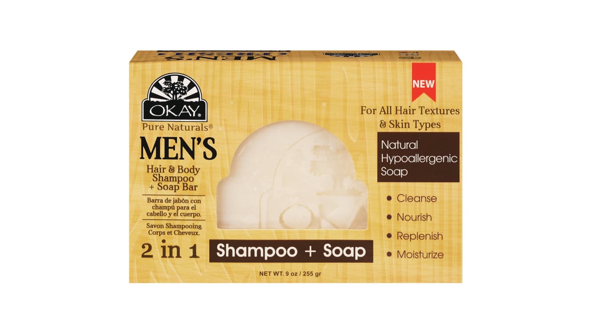 OKAY MEN'S SHAMPOO + SOAP 2in1 BAR 9 oz/255 gr 