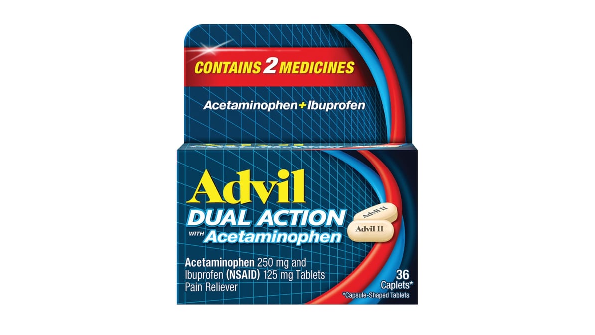 Advil Dual Action With Acetaminophen Pain Reliever Caplets 36 Ct Delivery Near Me Doordash